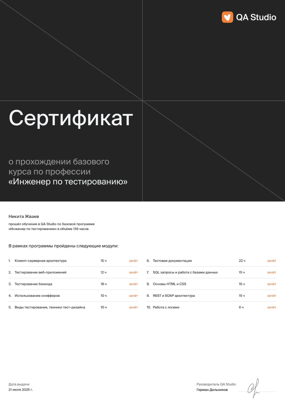 Сертификат QA Studio (RU)